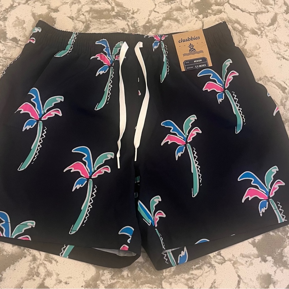 Chubbies Paradise Palm Swim Shorts Black medium swim shorts men’s swim